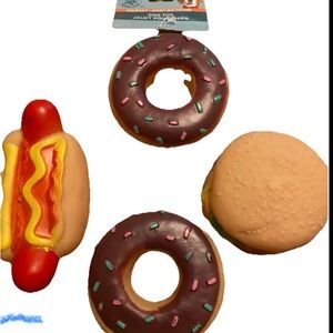 Dog Chew Toy Set of 4 - Squeaky Hot Dog, 2 Donuts, Burger Dog Toys vinyl durable